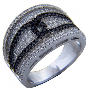 anillo micropavee ancho tiras sobre relieve piedras blancas y marrones